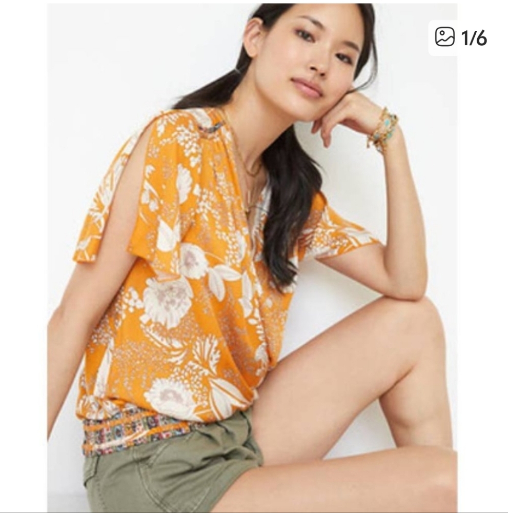 Anthropologie Surplice Floral Top
